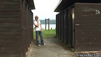 Old Man Gets Intimate With A Blonde Milf In A Public Restroom