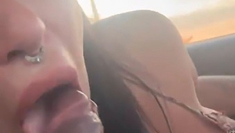 Melissa Lisboa在开车时熟练地口交和拔奶